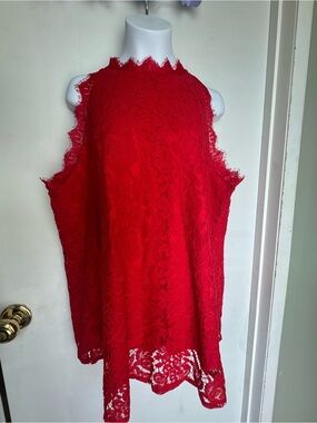 Alife Red Lace High-Neck Sleeveless Camisole